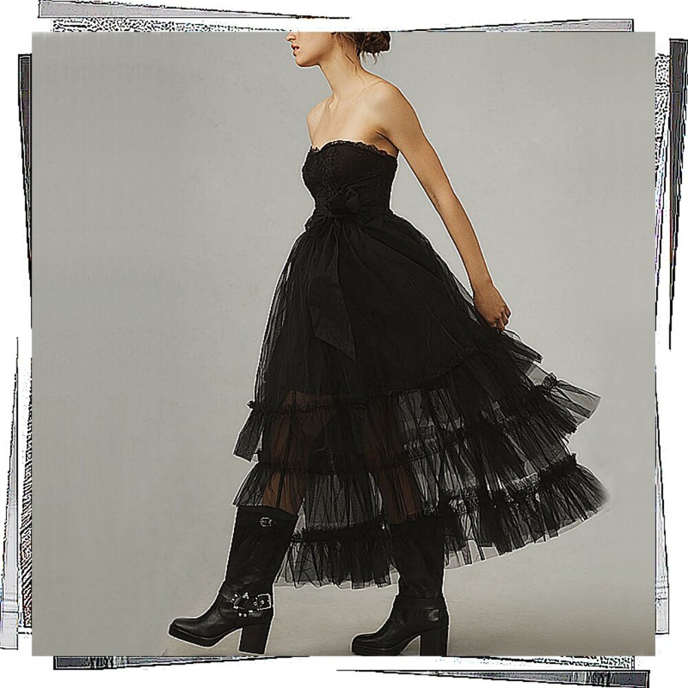 Anthropologie Black Strapless Tulle Dress